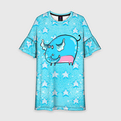 Платье клеш для девочки Большой голубой слон, цвет: 3D-принт