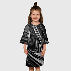 Платье клеш для девочки Черно-белый мрамор, цвет: 3D-принт — фото 2