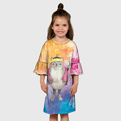 Платье клеш для девочки Котик после душа, цвет: 3D-принт — фото 2