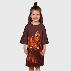 Платье клеш для девочки Золотая рыбка на фоне волн, цвет: 3D-принт — фото 2