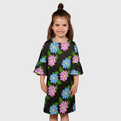 Платье клеш для девочки FLOWERS BLACK, цвет: 3D-принт — фото 2