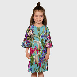 Платье клеш для девочки Цветы Ярко-Синие, цвет: 3D-принт — фото 2