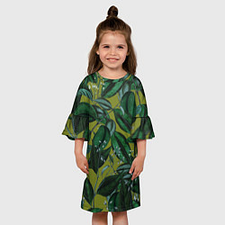 Платье клеш для девочки Цветы Тёмная Листва, цвет: 3D-принт — фото 2