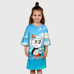 Платье клеш для девочки Cuphead сердитая чашечка, цвет: 3D-принт — фото 2