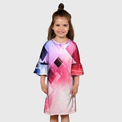 Платье клеш для девочки Розово-голубая абстрактная геометрия, цвет: 3D-принт — фото 2