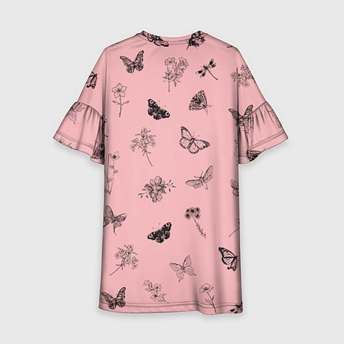 Детское платье Цветочки и бабочки на розовом фоне / 3D-принт – фото 2