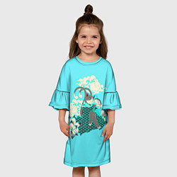 Платье клеш для девочки КОШКА С ВЕЕРОМ, цвет: 3D-принт — фото 2