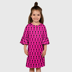 Платье клеш для девочки Розовый фон с черепами паттерн, цвет: 3D-принт — фото 2