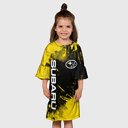 Платье клеш для девочки СУБАРУ - SUBARU Желтые пятна, цвет: 3D-принт — фото 2