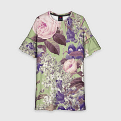 Платье клеш для девочки Цветы Чудесный Садовый Узор, цвет: 3D-принт