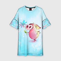 Платье клеш для девочки Милый поросенок с цветами, цвет: 3D-принт