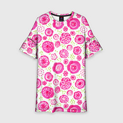 Платье клеш для девочки Яркие розовые цветы в дудл стиле, абстракция, цвет: 3D-принт
