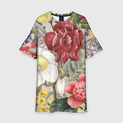 Платье клеш для девочки Цветы Красочный Садовый Букет, цвет: 3D-принт