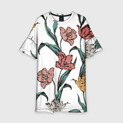 Платье клеш для девочки Цветы Разноцветные Тюльпаны, цвет: 3D-принт