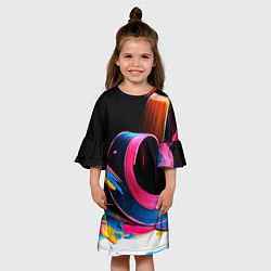 Платье клеш для девочки Разноцветный мазки краски Абстракция Multicolored, цвет: 3D-принт — фото 2