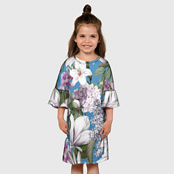 Платье клеш для девочки Цветы Белые Лилии В Саду Летом, цвет: 3D-принт — фото 2