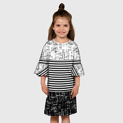 Платье клеш для девочки Черно-белый комбинированный абстрактный с полосаты, цвет: 3D-принт — фото 2
