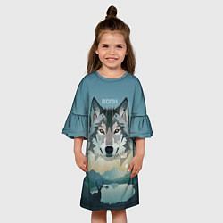 Платье клеш для девочки Серый волк - голова, цвет: 3D-принт — фото 2
