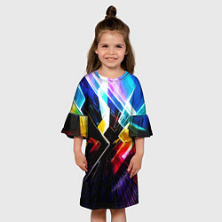 Платье клеш для девочки Неоновая молния Абстракция Neon Lightning Abstract, цвет: 3D-принт — фото 2
