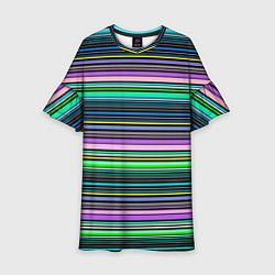 Платье клеш для девочки Яркие неоновые тонкие полосы, цвет: 3D-принт