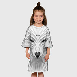 Платье клеш для девочки Волк белый - с надписью, цвет: 3D-принт — фото 2
