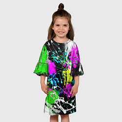 Платье клеш для девочки Разноцветные пятна краски на черном фоне, цвет: 3D-принт — фото 2