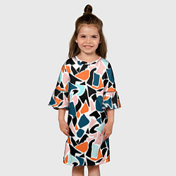 Платье клеш для девочки Абстрактный современный разноцветный узор в оранже, цвет: 3D-принт — фото 2