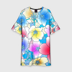 Платье клеш для девочки Летний цветочный паттерн Fashion trend 2025, цвет: 3D-принт