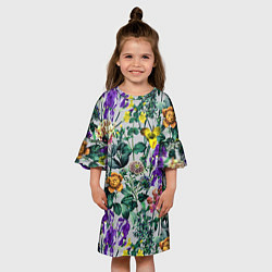Платье клеш для девочки Цветы Летний Орнамент, цвет: 3D-принт — фото 2