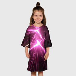Платье клеш для девочки Неоновые лазеры во тьме - Розовый, цвет: 3D-принт — фото 2