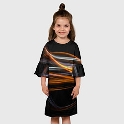 Платье клеш для девочки Волнообразные линии неона - Оранжевый, цвет: 3D-принт — фото 2