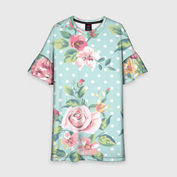 Платье клеш для девочки Романтические розы, цвет: 3D-принт
