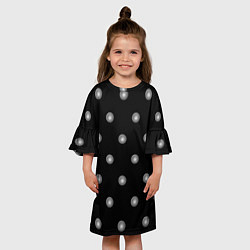 Платье клеш для девочки Серый горох 3д на черном фоне, цвет: 3D-принт — фото 2