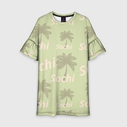 Платье клеш для девочки Пальмы на салатном фоне palm trees text, цвет: 3D-принт
