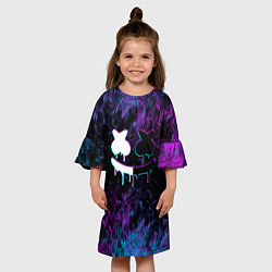 Платье клеш для девочки Marshmello neon пламя, цвет: 3D-принт — фото 2