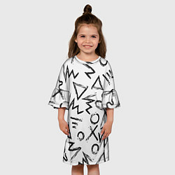 Платье клеш для девочки Крестики, Нолики и Треугольники Нарисованные Кисть, цвет: 3D-принт — фото 2