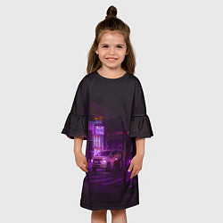 Платье клеш для девочки Неоновый ночной переход - Фиолетовый, цвет: 3D-принт — фото 2