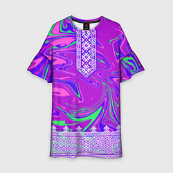 Платье клеш для девочки Славянская рубаха с разводами, цвет: 3D-принт