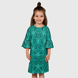 Платье клеш для девочки Бирюзовый восточный ажурный узор, цвет: 3D-принт — фото 2