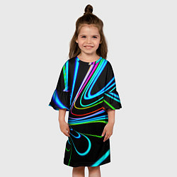Платье клеш для девочки Неоновый многоцветный узор - Светло-синий, цвет: 3D-принт — фото 2