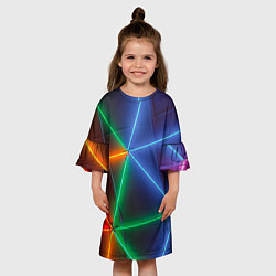 Платье клеш для девочки Неоновые лучи разных цветов - Синий, цвет: 3D-принт — фото 2