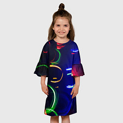 Платье клеш для девочки Неоновые волны во тьме - Синий, цвет: 3D-принт — фото 2