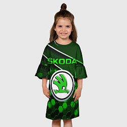 Платье клеш для девочки ШКОДА - Зеленая техно броня, цвет: 3D-принт — фото 2