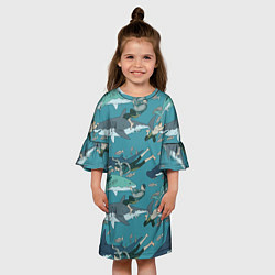Платье клеш для девочки Ныряльщики и акулы - паттерн, цвет: 3D-принт — фото 2