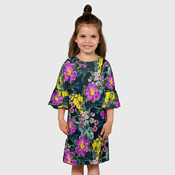 Платье клеш для девочки Цветы Фиолетовые Пионы, цвет: 3D-принт — фото 2