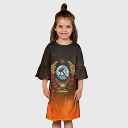 Платье клеш для девочки Герб СССР на фоне огня, цвет: 3D-принт — фото 2