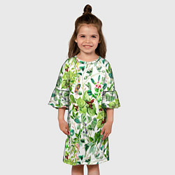 Платье клеш для девочки Яркие Зелёные Цветы, цвет: 3D-принт — фото 2