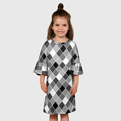 Платье клеш для девочки Черно-белый клетчатый узор, цвет: 3D-принт — фото 2