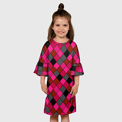 Платье клеш для девочки Розово-красный геометрический узор, цвет: 3D-принт — фото 2