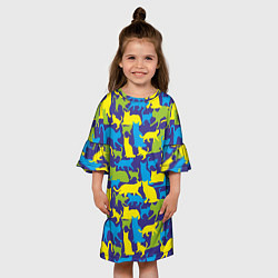 Платье клеш для девочки Синий кошачий камуфляж, цвет: 3D-принт — фото 2